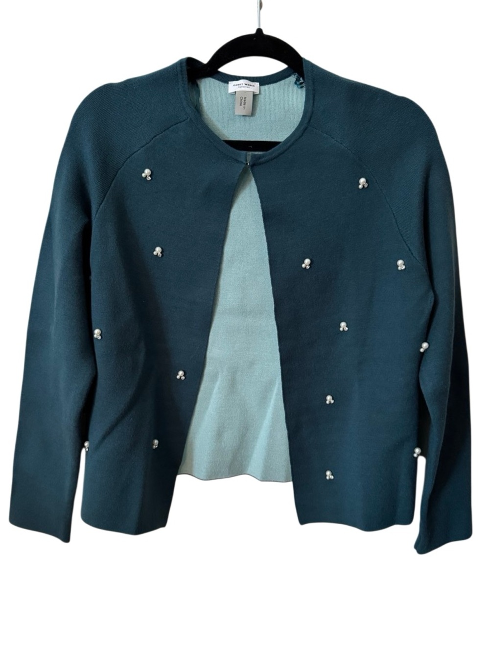 Gerry Weber Collection Teal Pearl Embellished Knit Cardigan Jacket US 8